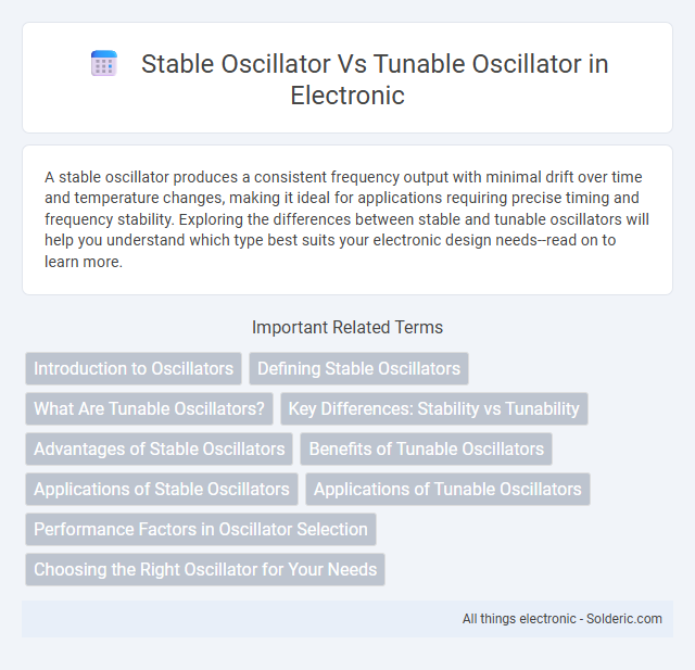 Stable oscillator vs Tunable oscillator
Alphabetically sorted:
Stable oscillator vs Tunable oscillator - What is the difference?